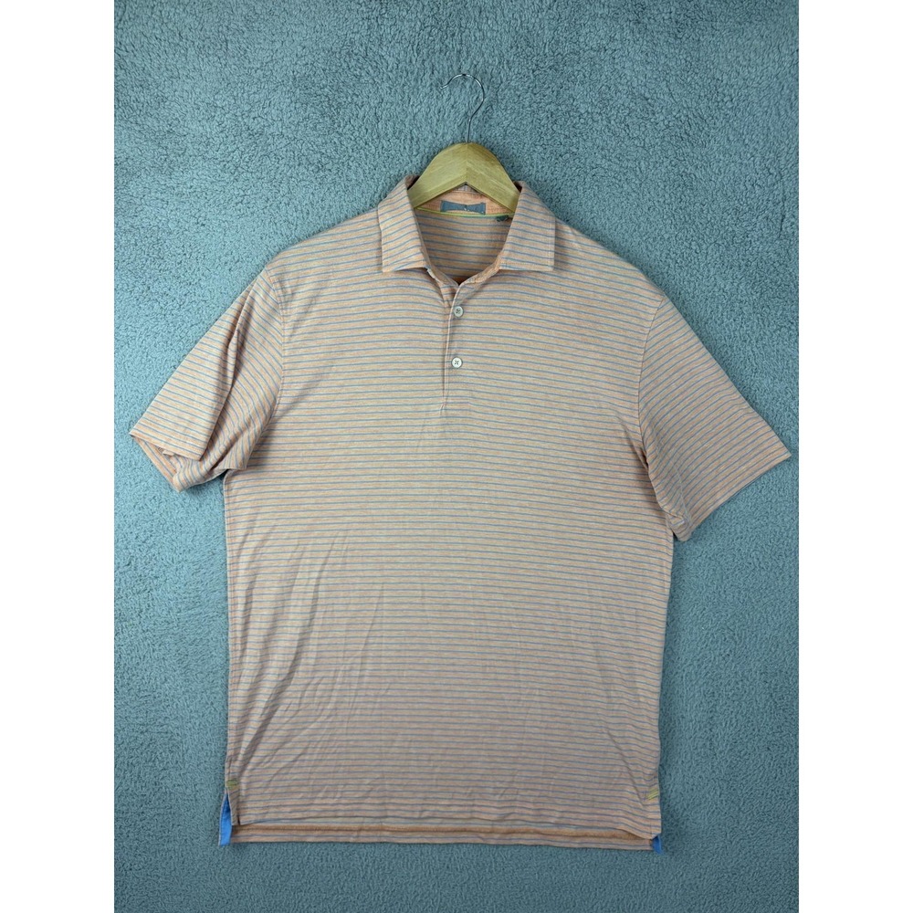 Tasc Performance Polo Shirt Mens Medium Orange Stripe Stretch Jersey Casual Men